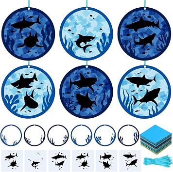 Motipuns 24 Sets Shark Craft Kits, DIY Ocean Hanging Ornaments Paper