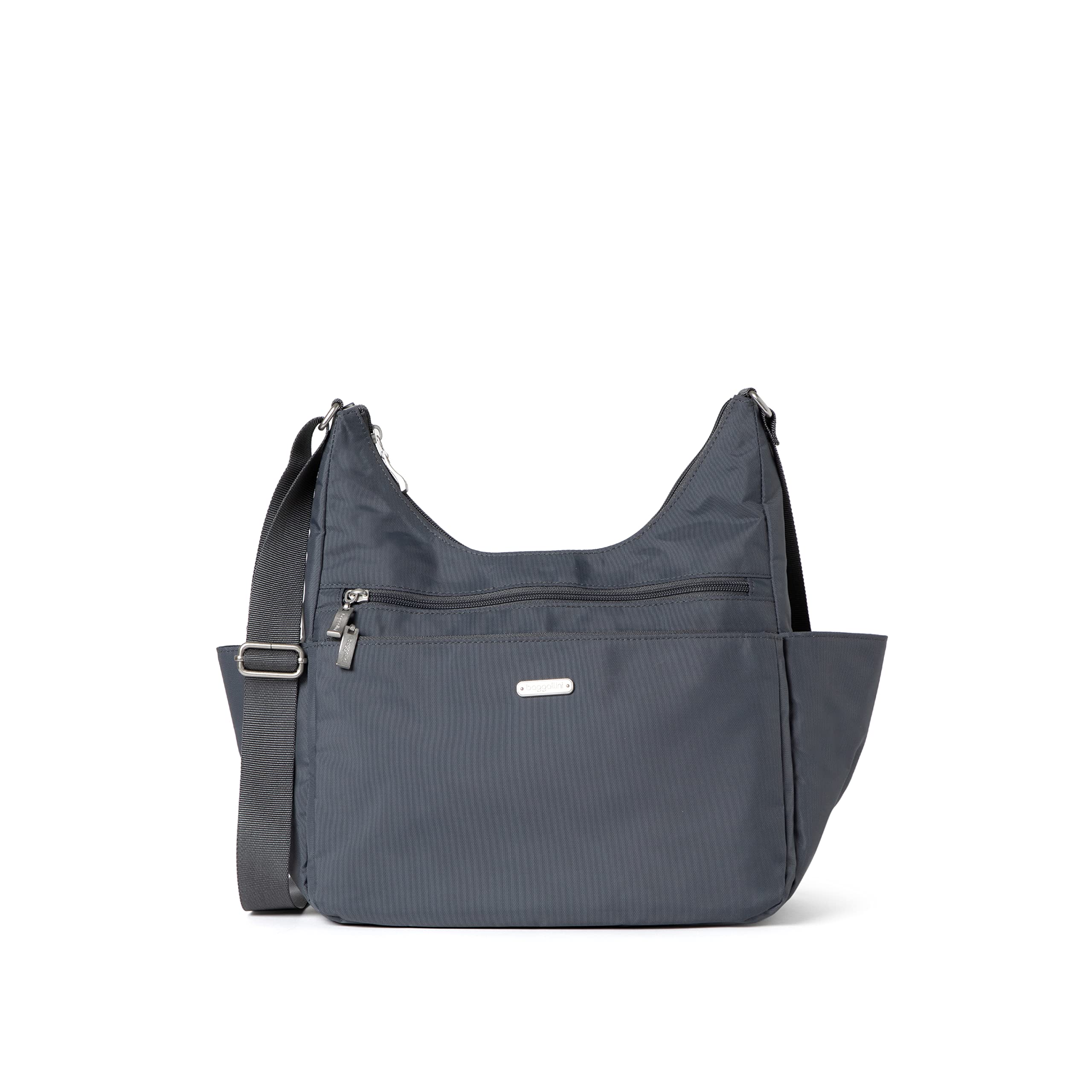 Baggallini Women's Essential Crossbody Built-in RFID Card Holder-Hobo Travel Bag with Luggage Sleeve, Charcoal Gray, One Size