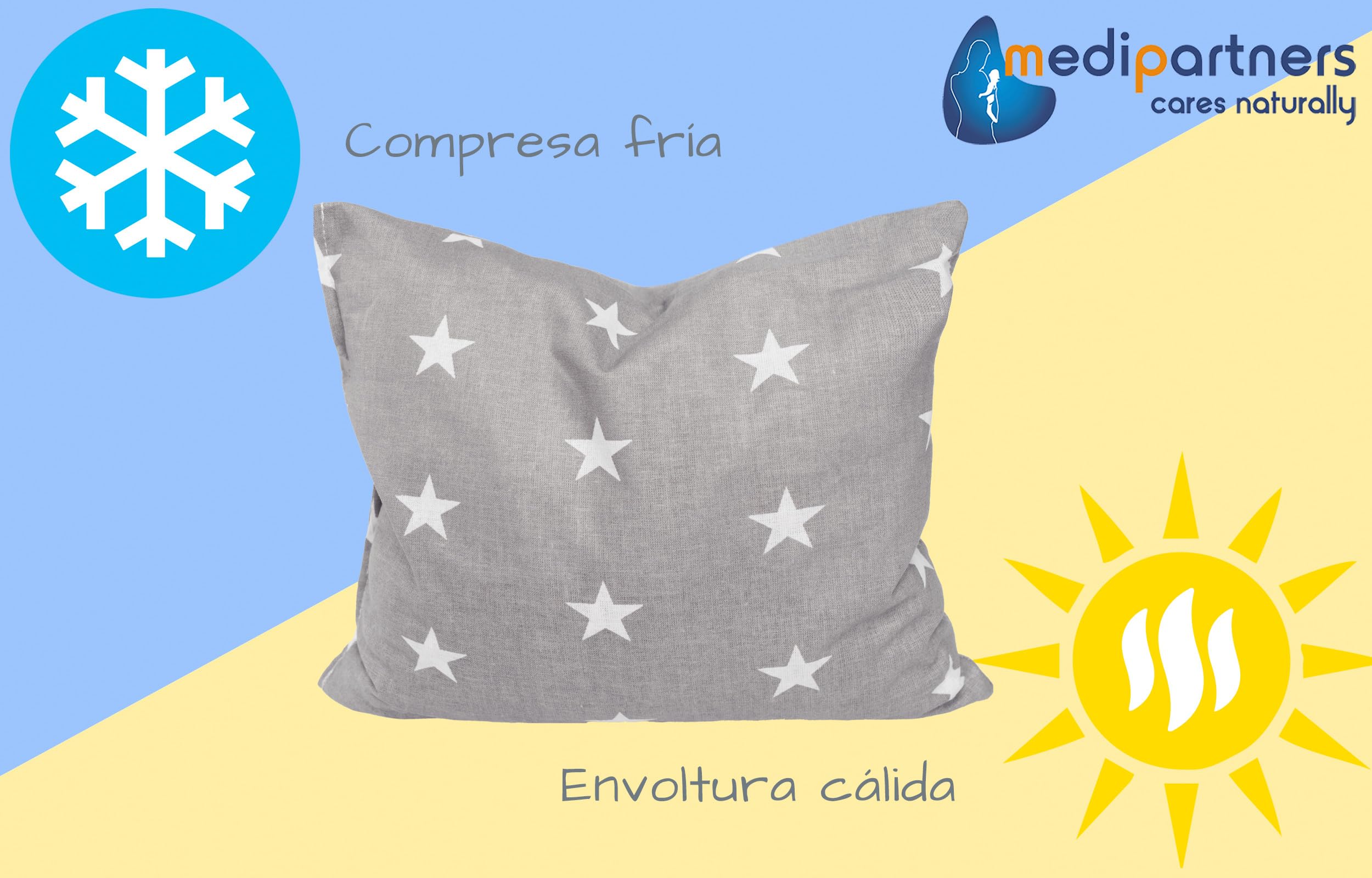 Medi Partners Saco de Semillas para Microondas 20x25cm Cojin 500g 100% Algodón Saquitos bolsa Semillas calor Microondas Almohadillas Saco Termico (Estrellas blancas sobre gris)