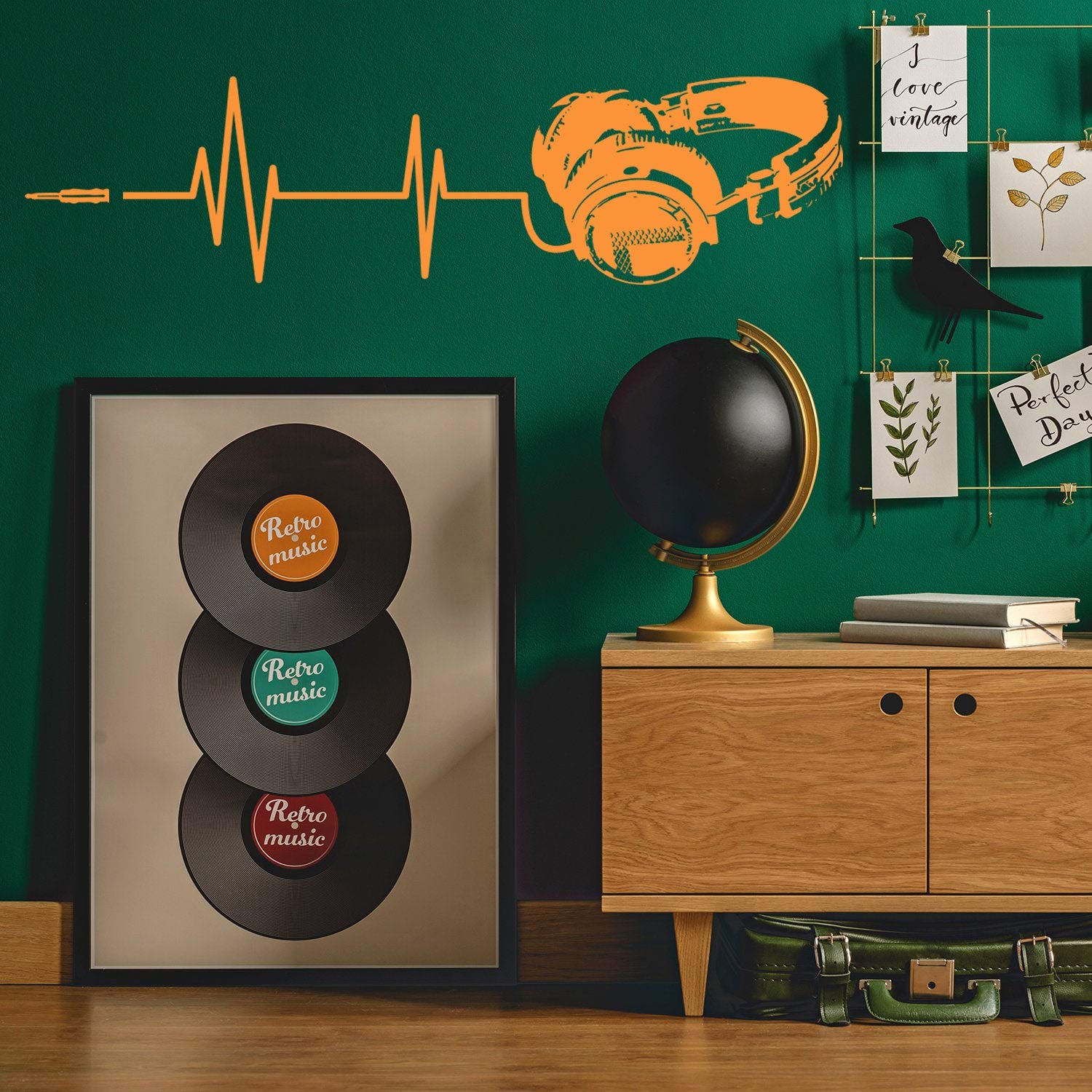 Cuffie Vinile Vinile Sticker da Parete - Musica Art Dj diecut Decal Resistente alle intemperie - Silhouette Cut Decor Mural - Musica Sticker - Headphone Sticker