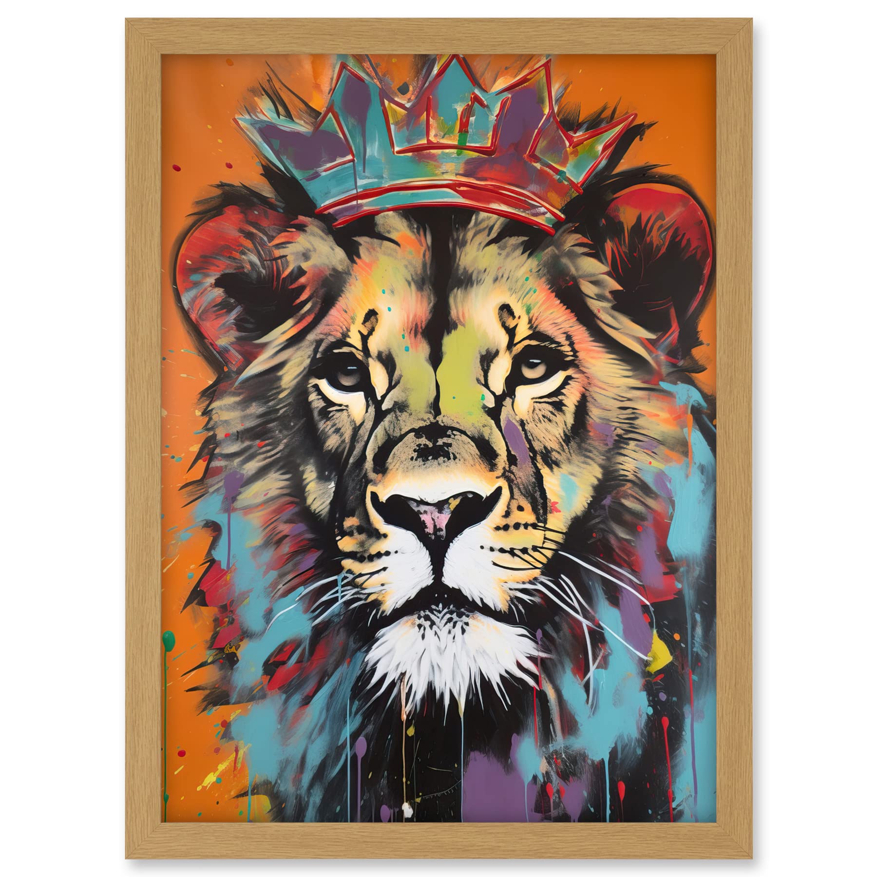Artery8 Lion Wearing Crown Jungle King Animal Portrait Artwork Framed A3 Wall Art Print