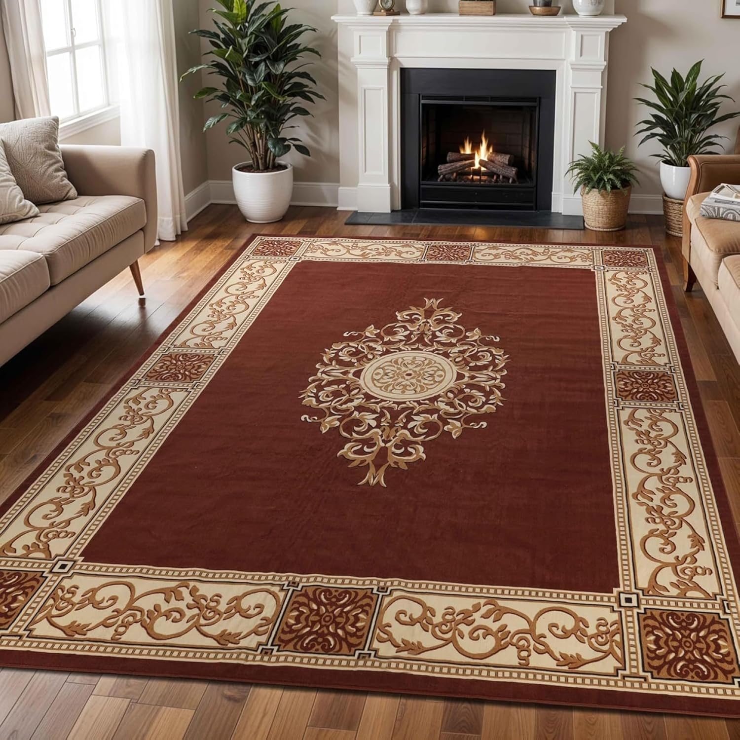 Superior Indoor Area Rug, Plush Carpet Cover, Traditional Oriental Medallion, for Kids or Pets, Hallway, Entry, Living Room, Dining, Bedroom, Office, Kitchen, Medallion Collection, 12' x 15', Toffee