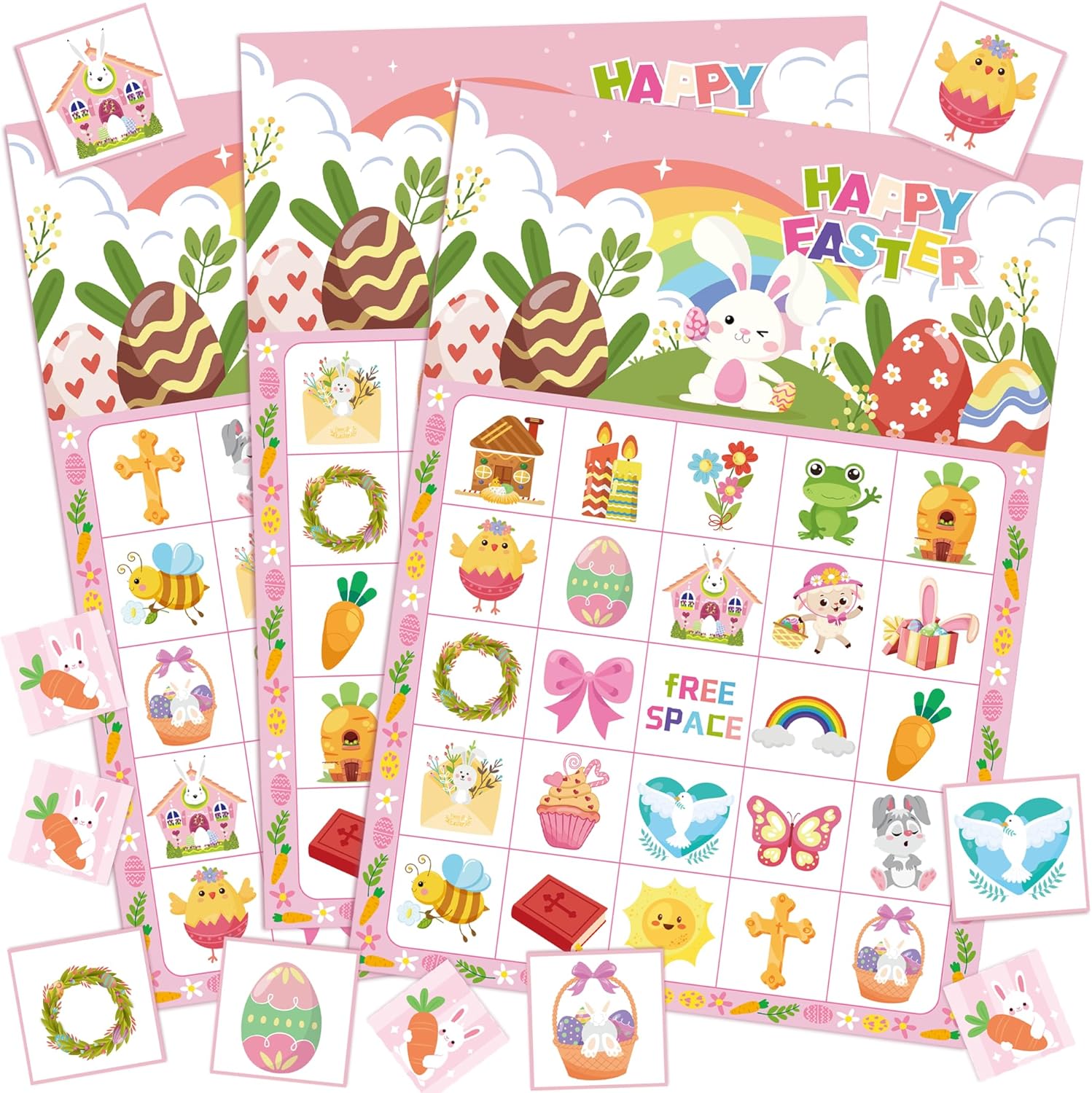 38pcs Easter Bingo Game for Easter Party Decorations, Easter Bingo Set Including Easter Day Bingo Game Easter Bunny Bingo Cards Spring Themed Bingo Craft Cards for Happy Easter Day Party Games