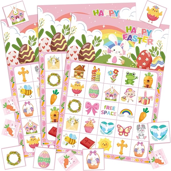 Kaxulvoblig Set Giochi Bingo Pasquale per 24 Giocatori,38 Pezzi Arte Giochi Bingo Pasquali Gadget Compleanno - 1