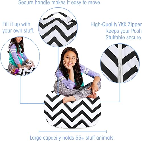 Miniatura 2 de Posh Creations Funda para puf de almacenamiento de animales de peluche para niños, organizador de juguetes para niños, mediano-27 pulgadas, lona