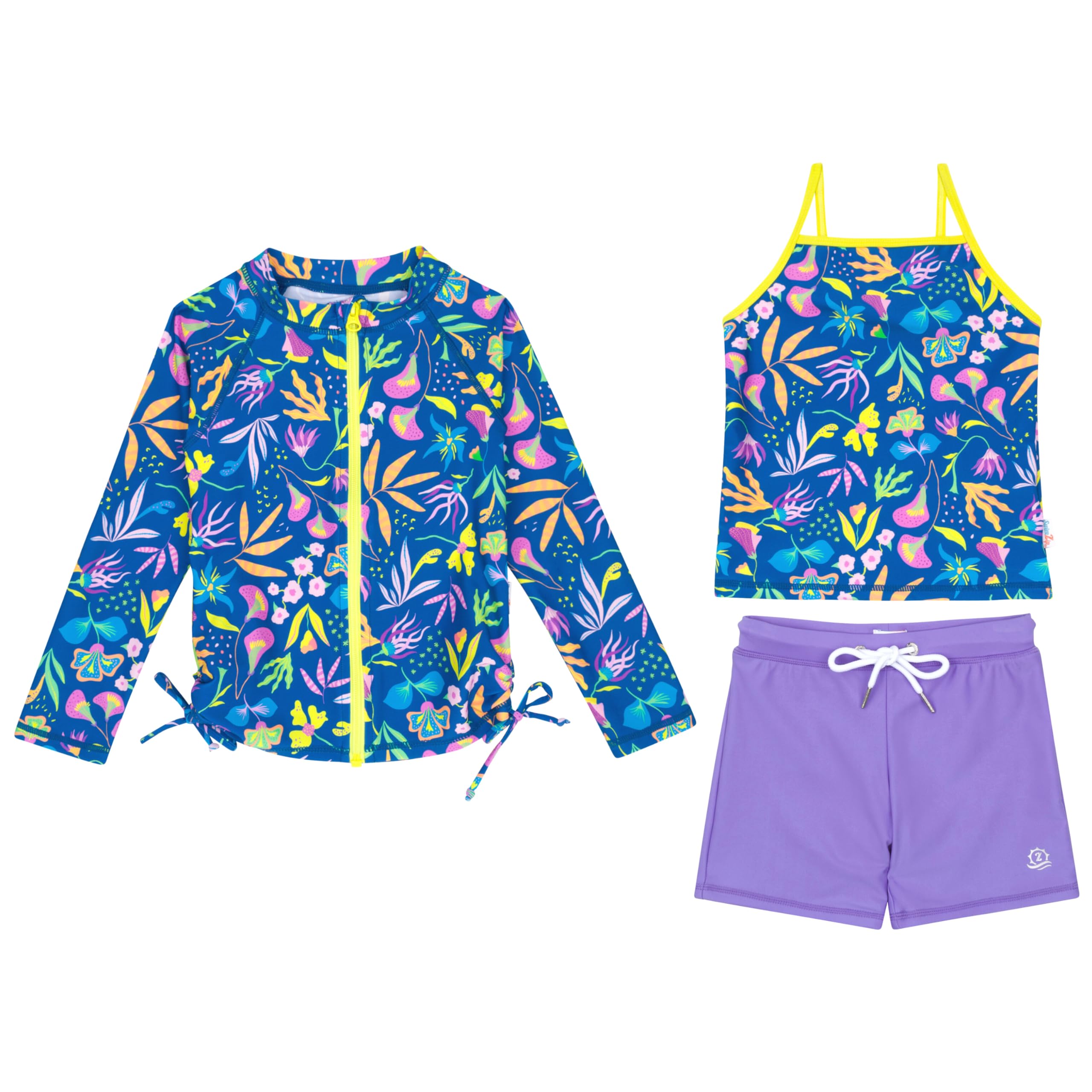Girls Long Sleeve Rash Guard + Tankini Shorts Set (3 Piece) | 