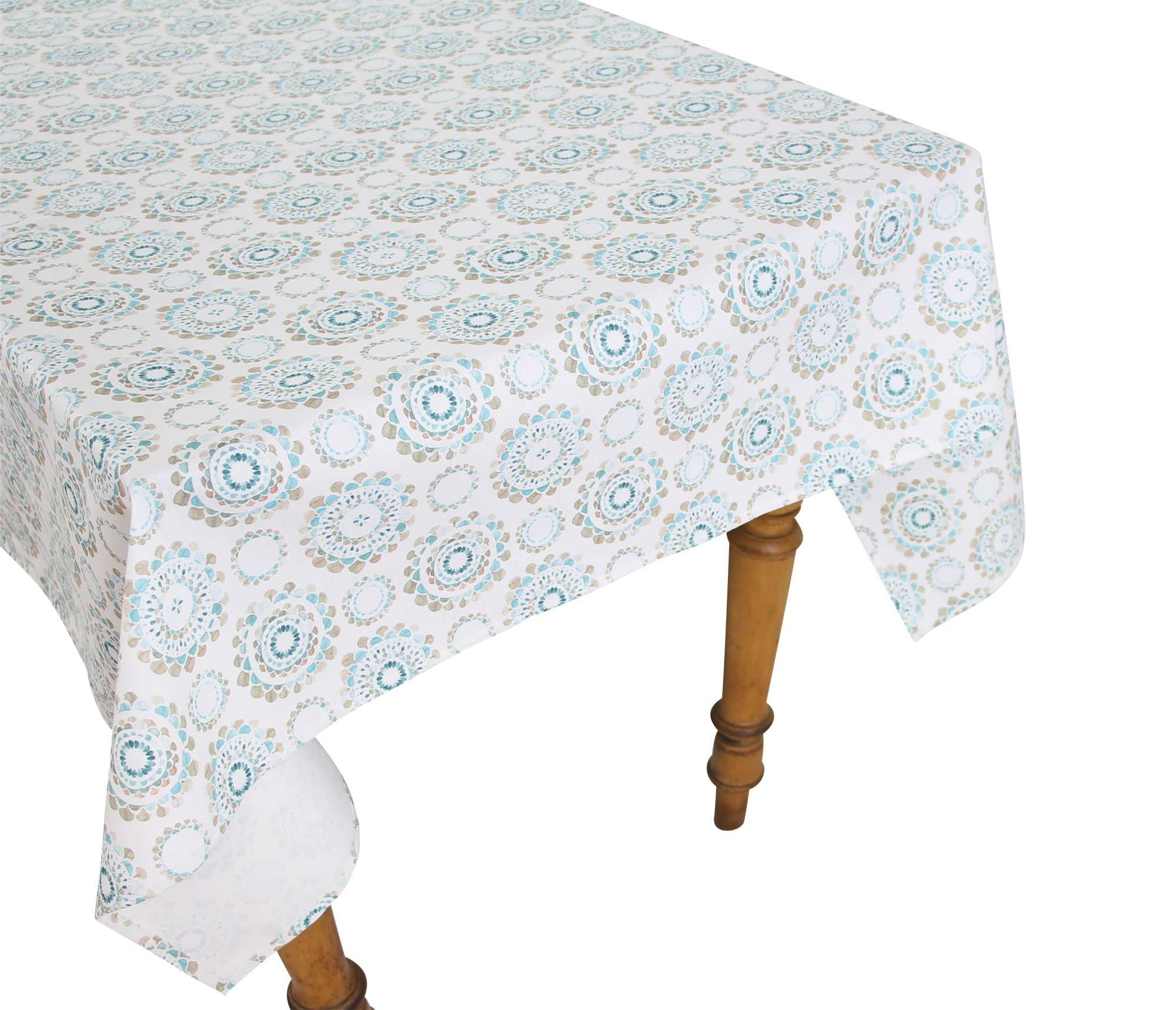 FRANK FLECHTWAREN Tafeldecke Light Living, cremefarbener Grundstoff, Alloverprint in zarten Farben, mit Fleckschutz, 50% Baumwolle, 50% Polyester, Maße: 140 x 240 cm