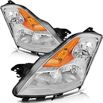 Headlight Assembly 2 PCS A Set for Nissan Altima 2007-2009 Chrome Housing Amber Reflector Clear Lens Headlamp Driver Passenger Side