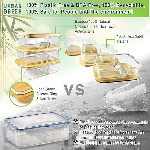 Miniatura 3 de Recipientes de vidrio, tapas de bambú, verde urbano, recipientes de preparación de comidas, recipientes de vidrio para almacenamiento de alimentos,