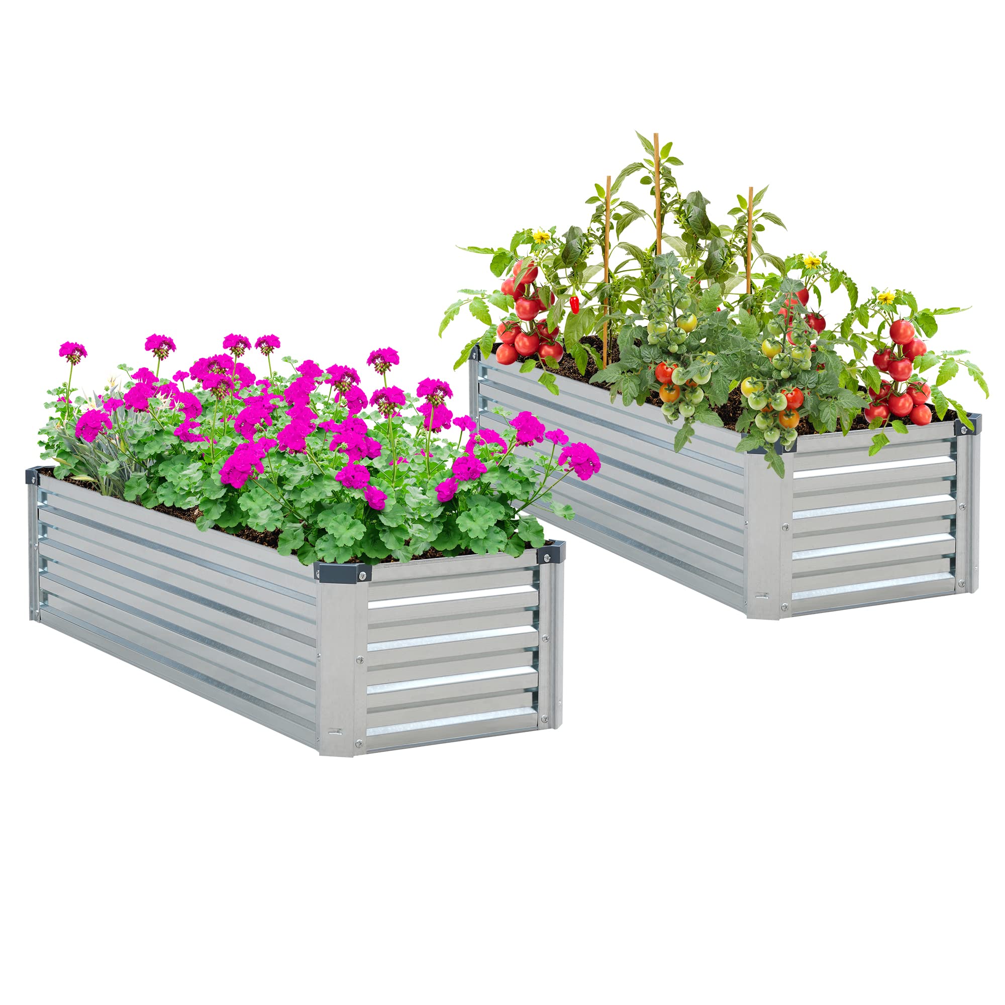 HANPIU Raised Garden Bed 2 Pack Galvanized Raised Garden Beds Outdoor for Gardening Vegetable Raised Flower Bed Small Metal Planter Raised Beds with Garden Apron & Gloves 4x1.5x1ft