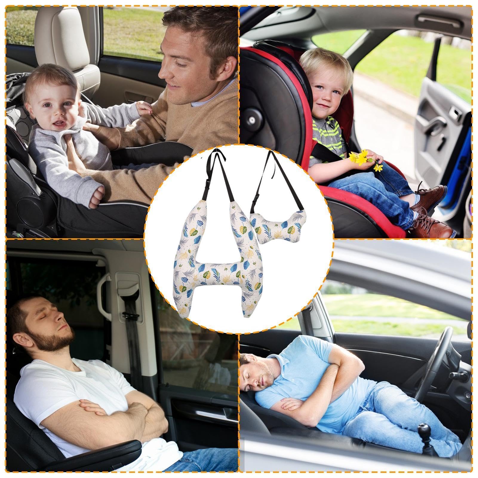 Cuscino poggiatesta auto – 2 pezzi cuscino da viaggio, cuscino lombare da viaggio con stampa carina, cuscini per lunghi viaggi, maggiore comfort di guida, cuscino | viaggio con stampa carina, cuscini per lunghi viaggi, maggiore comfort di guida, cuscino