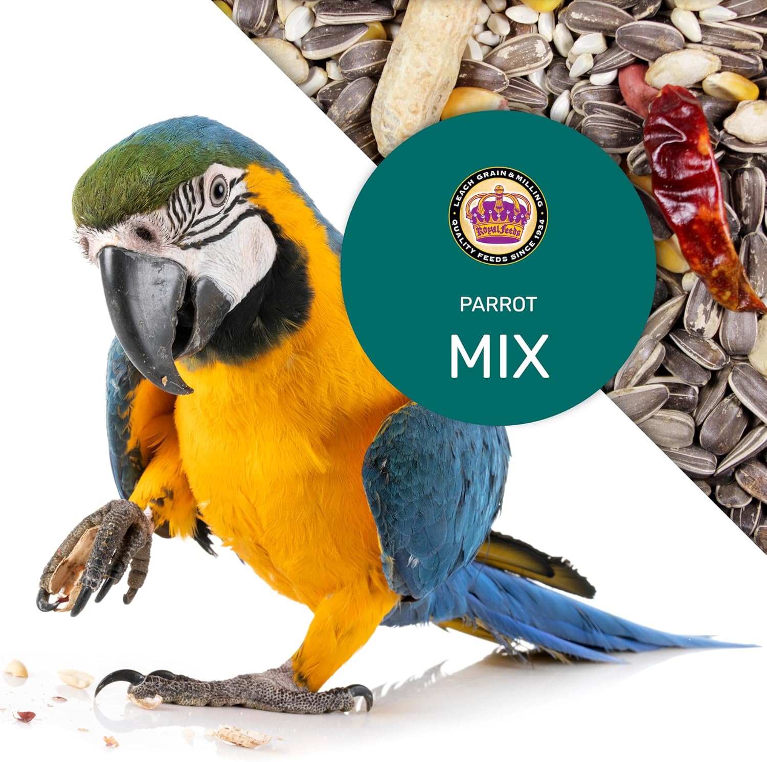 LEACH GRAIN & MILLING CO. Parrot Mix 25 lbs, Nutrient-Rich Blend Birdseed, Supports Energy, Growth & Digestive Health, Tasty and Enjoyable Premium Parrot Food for Healthy & Balanced Diet