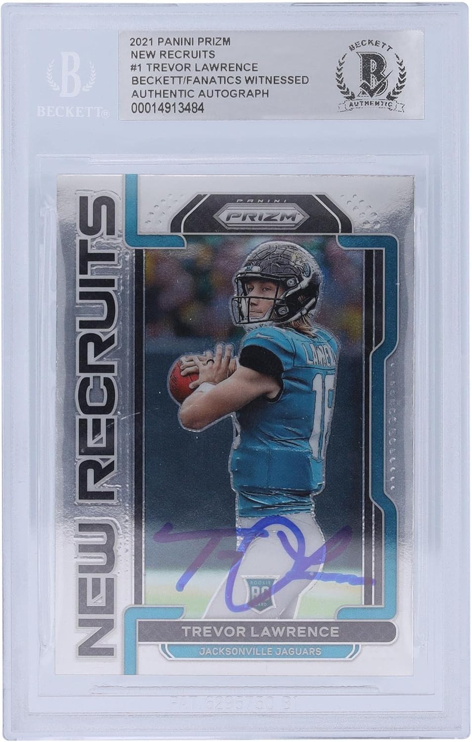 Trevor Lawrence Jacksonville Jaguars Autographed 2021 Panini Prizm New Recruits #NR-1 Beckett Fanatics Witnessed Authenticated Rookie Card - Football Slabbed Autographed Rookie Cards