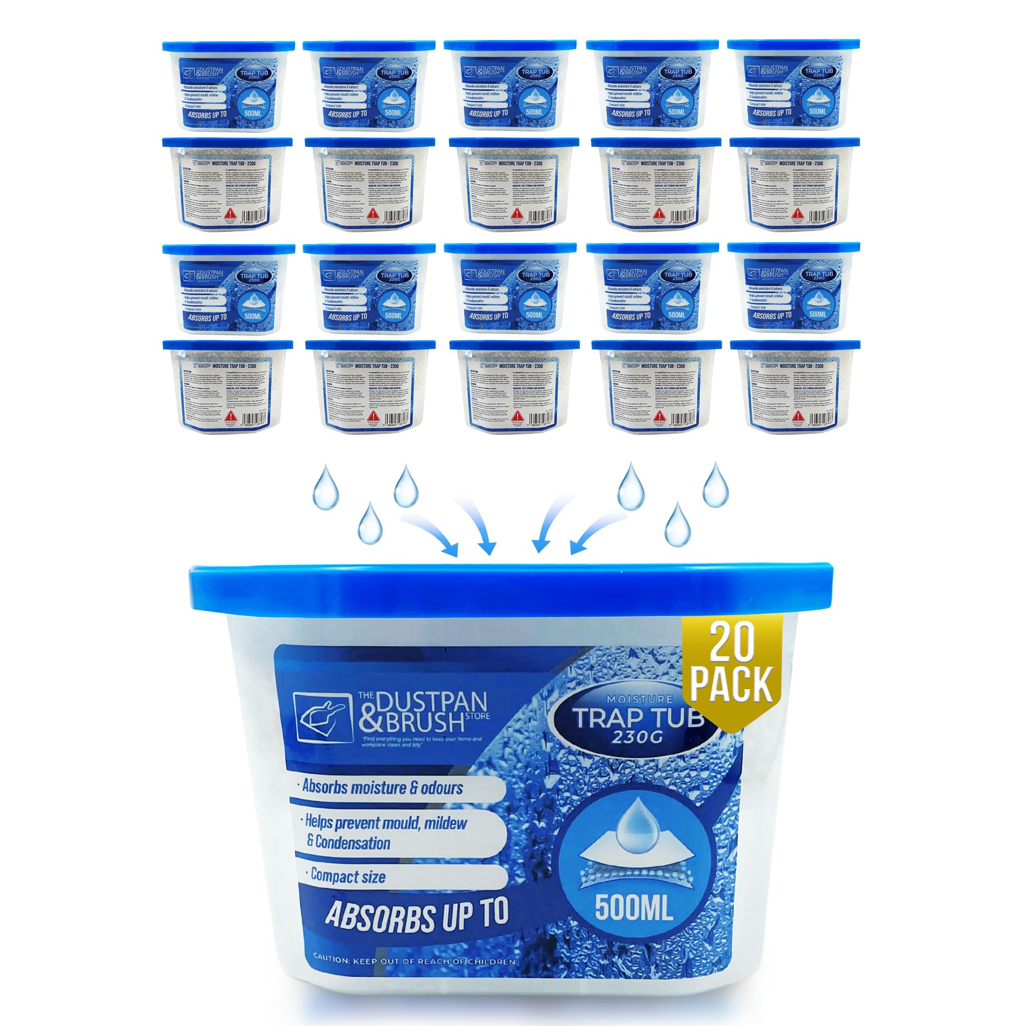 Moisture Trap Car Dehumidifier Disposable Tub - High Performance Moisture Absorber Tubs - Absorbs Up to 500ml - Interior Dehumidifiers for Home and Car Accessories (PACK OF 20)