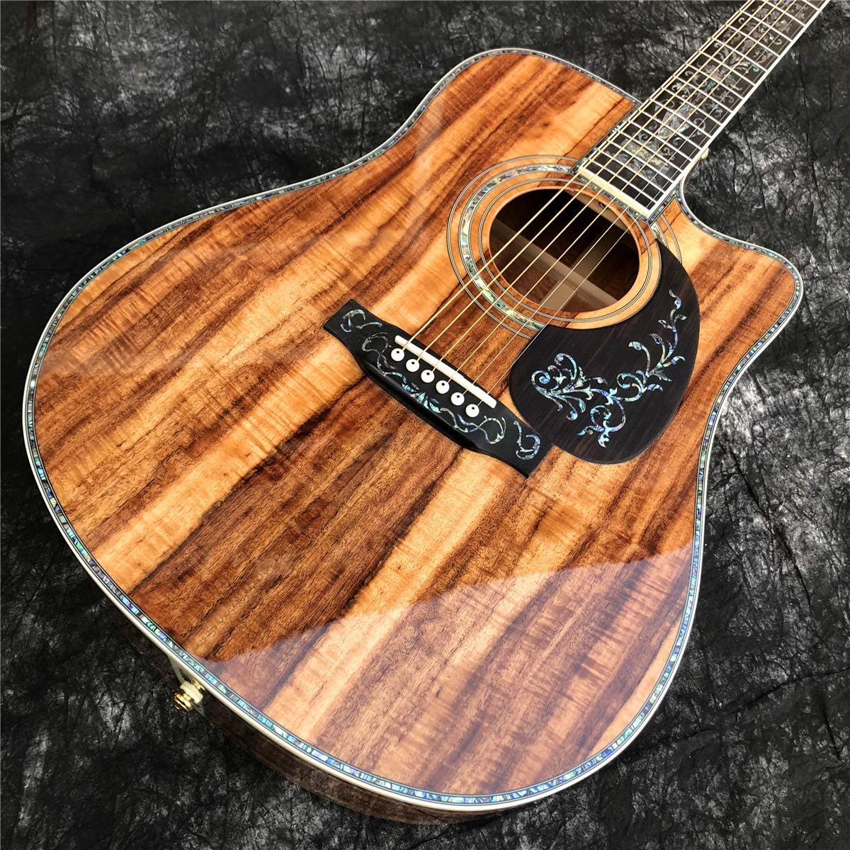 41 inch Cutaway solid koa Acoustic Guitar Ebony fingerboard abalone inlays