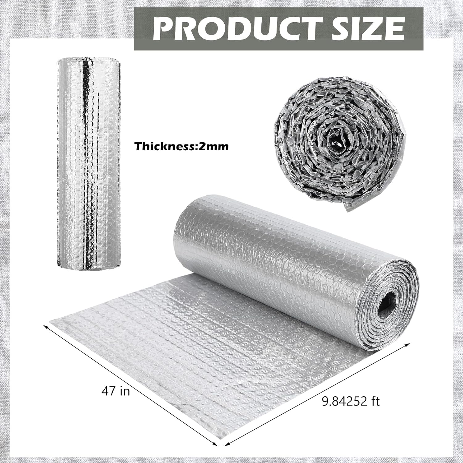 Pangda 2 Pcs Reflective Bubble Insulation Sheet 47inches x 10 ft Double Side Aluminum Foil Window Thermal Insulation Roll Barrier Foam Roll with Self-Adhesive Pad for Heat Weatherproofing Summer Rv