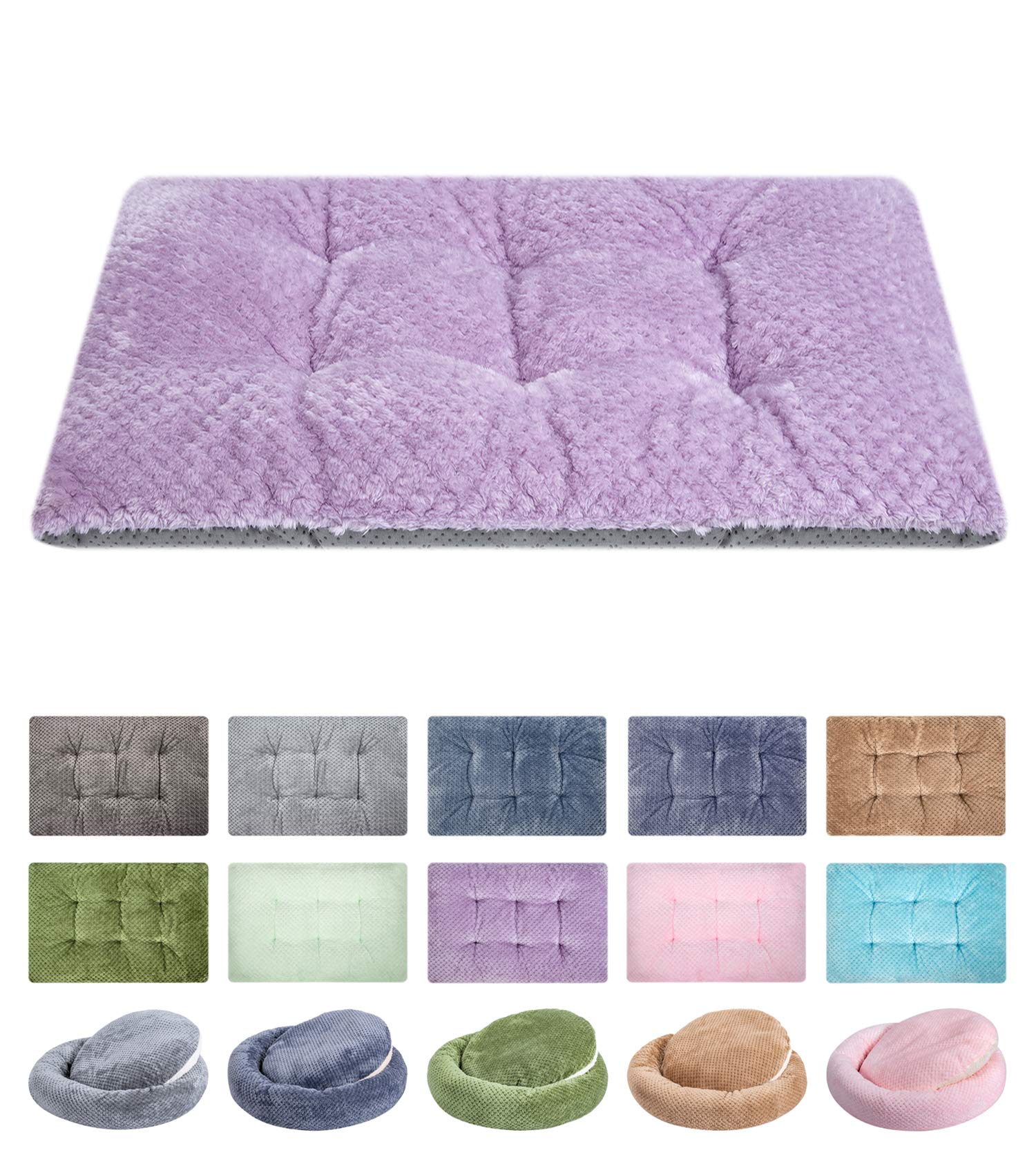 WONDER MIRACLE Fuzzy Deluxe Pet Beds, Super Plush Dog or Cat Beds Ideal for Dog Crates, Machine Wash & Dryer Friendly (23" x 35", L-Lavender)