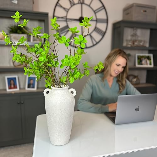 Miniatura 8 de Jarrón de cerámica blanca de 12 pulgadas de alto, con 5 ramas de 25 pulgadas, juego de tallos artificiales artificiales vibrantes de vegetación,