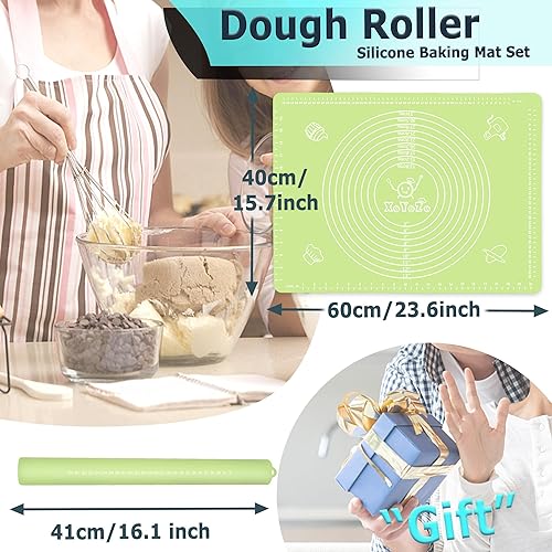 Miniatura 6 de Juego de alfombrillas de silicona para repostería, rodillo de masa de pizza para masa rodante, antideslizante, extra grande con medida, tapete de