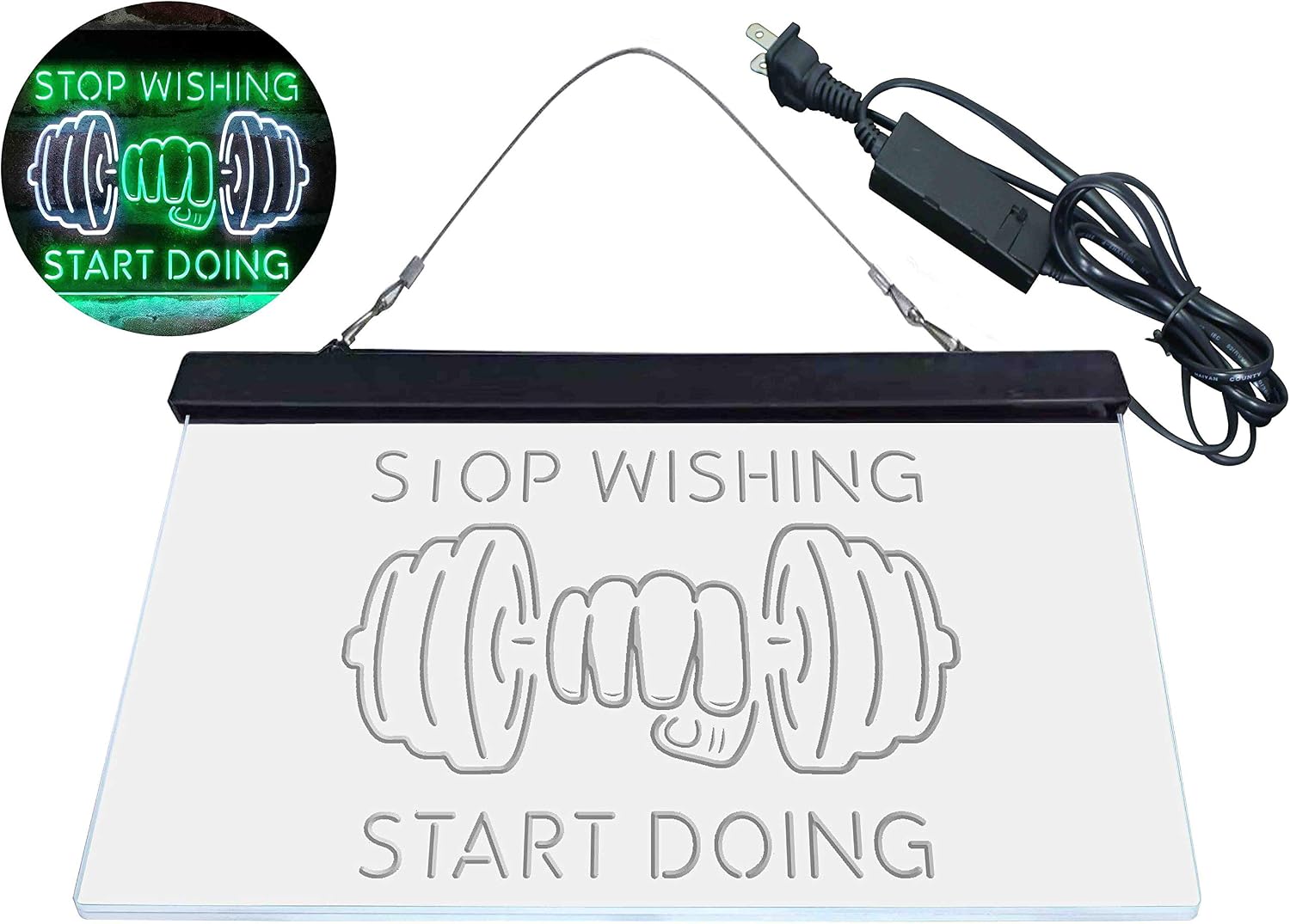 ADVPRO Stop Wishing Start Doing Weight Train Fitness Dual Color LED Neon Sign White & Green 16 x 12 Inches st6s43-i4094-wg