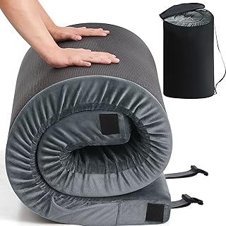 Memory Foam Camping Mattress Pad Sleeping Mat Portable Roll Up Mattress for Adults Camping Bed Pads for Sleeping, Guest Bed for Sleepover Car Bed with Travel Bag