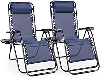 Sweetcrispy Zero Gravity Chairs Set of 2 - Portable Oversized Recliners with Cup Holders, Adjustable Pillows for Beach, Camping, Poolside Relaxation (Blue)