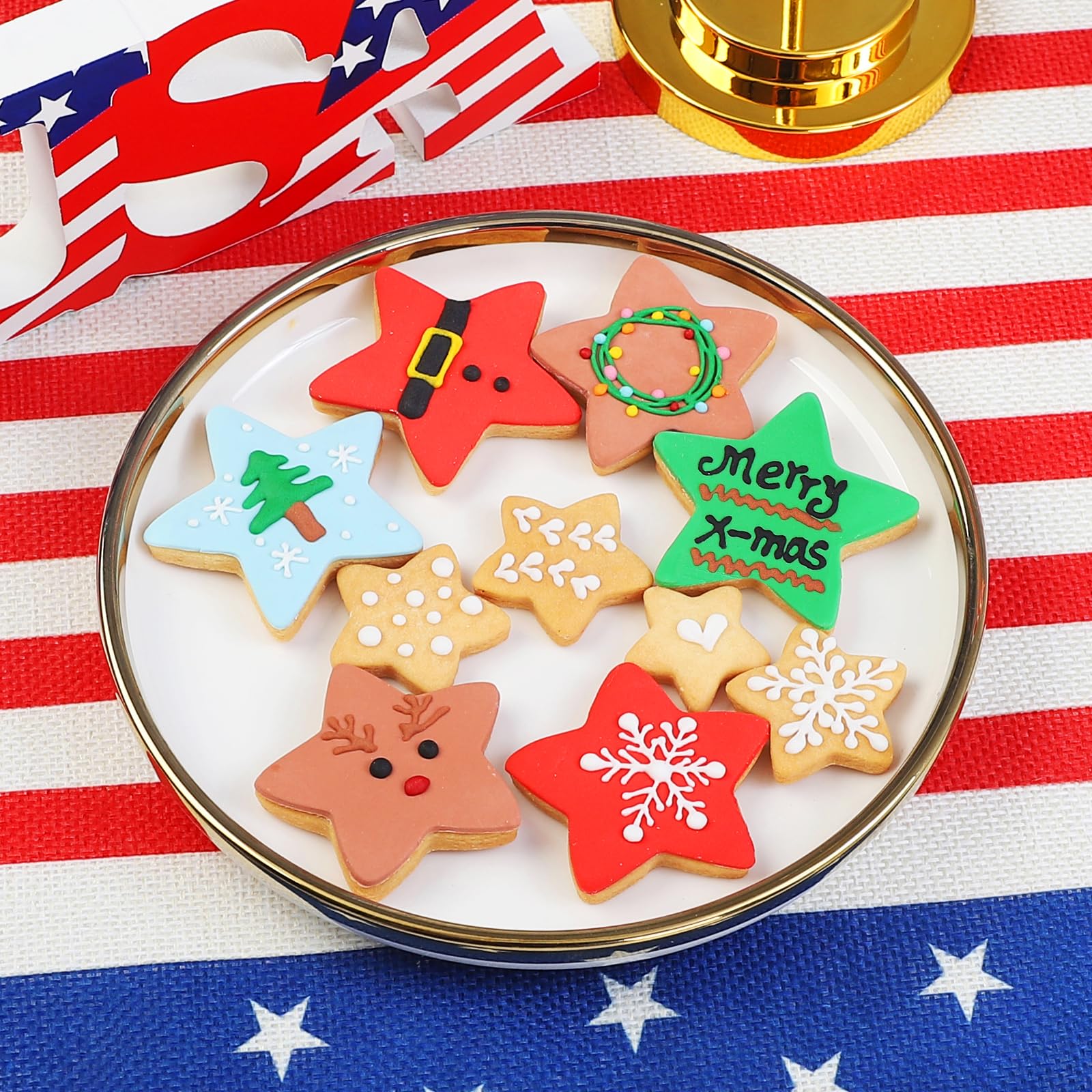 Juego de 8 cortadores de galletas de estrella con asas ergonómicas de plástico y caja de almacenamiento, herramienta de acero inoxidable resistente para galletas, galletas y recuerdos de fiesta, apto