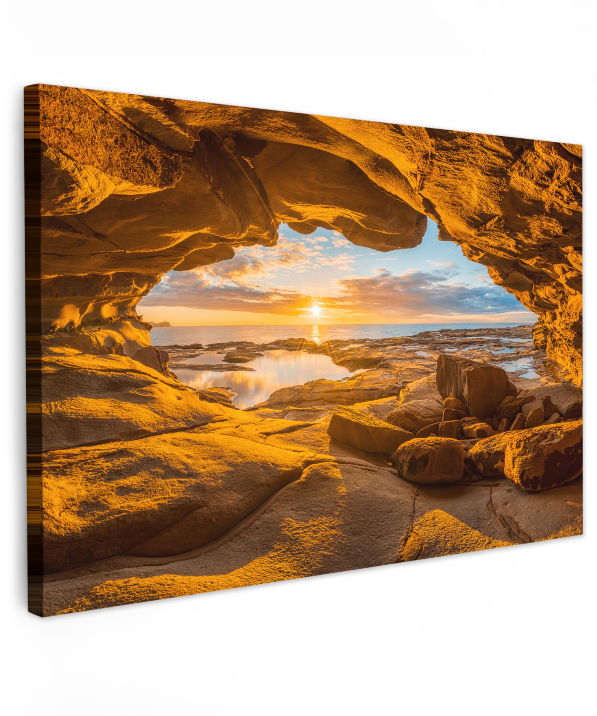Muchowow Cave - Sunset Muchowow© Canvas Wall Art Work 35"X24" / 90X60 Cm Room Decor Painting Wallfillers Picture Decoration Prints Cave - Sea - Horizon - Sunset