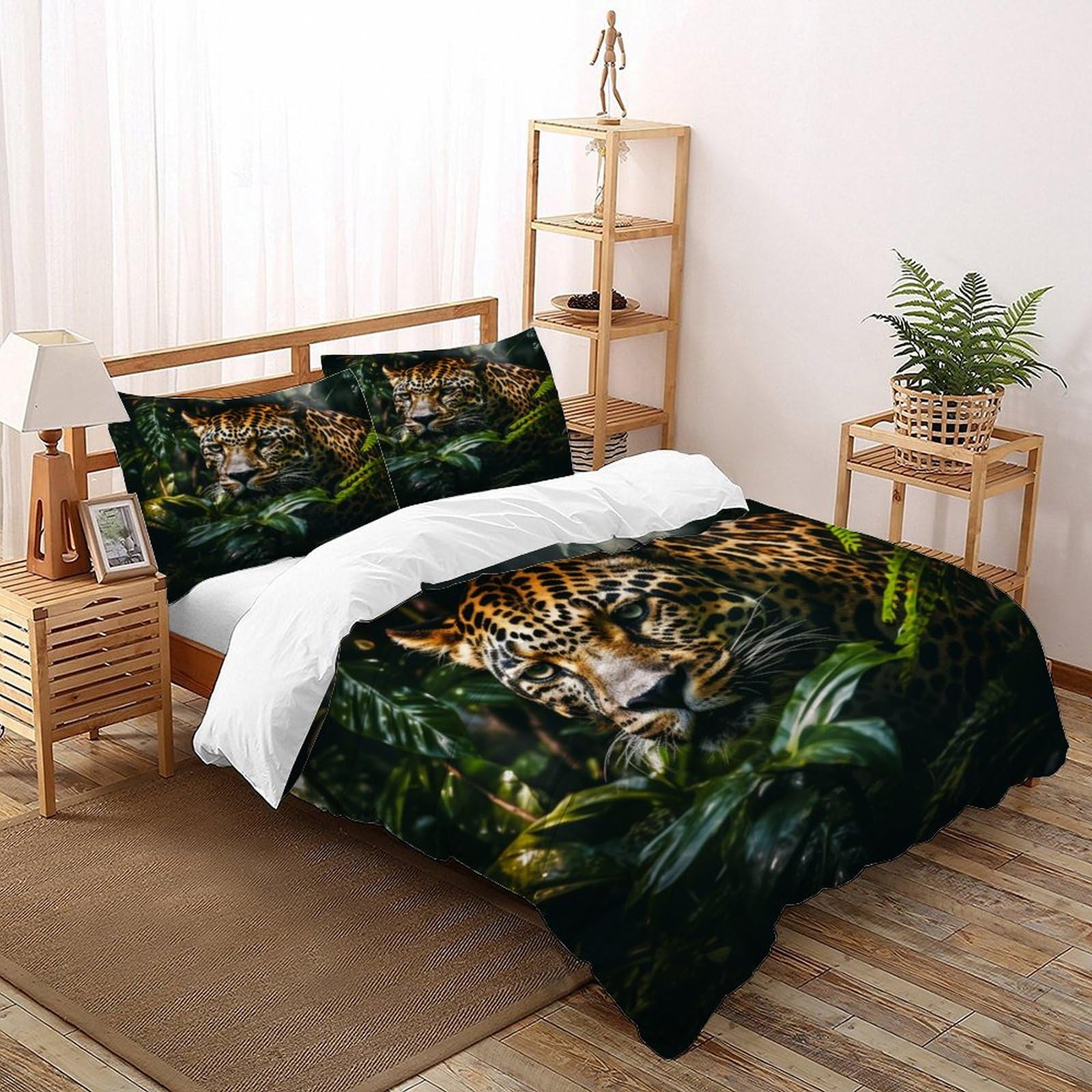 Housse de couette guépard 200x200 cm avec 2 taies d'oreiller pour lit double adulte