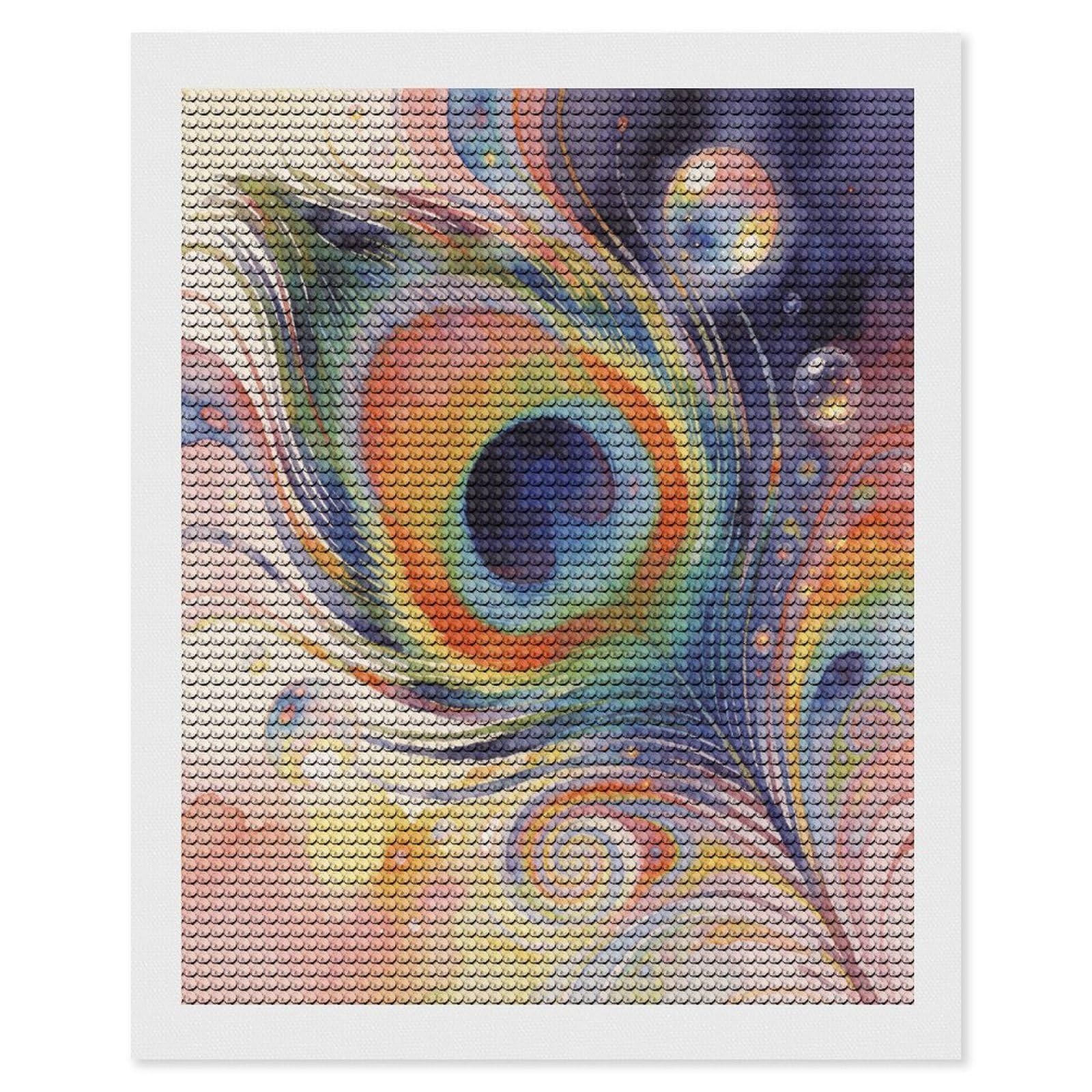 VstaDank Psychedelic Peacock Feather Diamond Painting Kits Exquisite DIY Full Round Drill Diamond Dots Painting for Adults Beginner Diamond Photo Paint with Diamond Picture Art Wall Decor 16"x20"