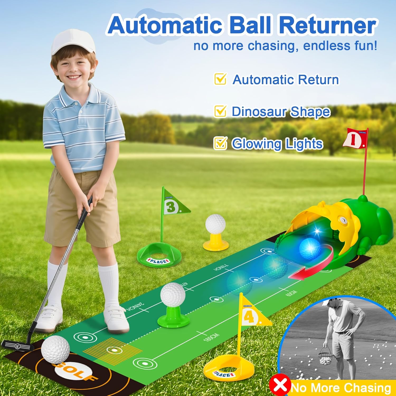 Upgraded Kids Golf Set Kids Golf Clubs With Auto Golf Returner Toddler Golf Set With Glow Balls 3-8 Toddler Mini Golf Games Gator Golf Indoor Outdoor Sports Toys for Boys Valentines Day Gifts for Kids - Image 2