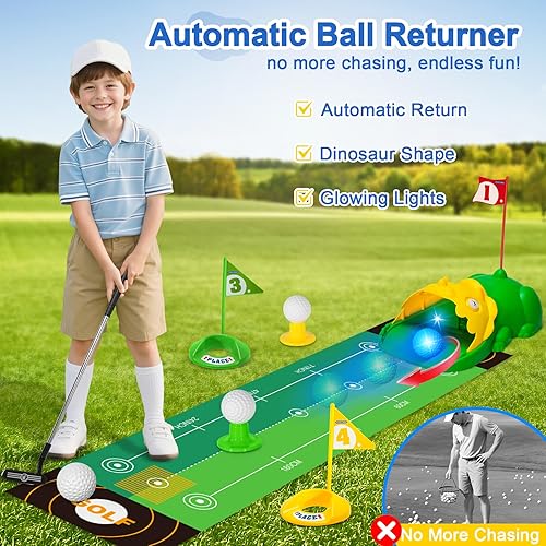 Miniatura 2 de Juego de golf mejorado para niños, palos de golf para niños con retorno de golf automático, juego de golf para niños pequeños con bolas brillantes