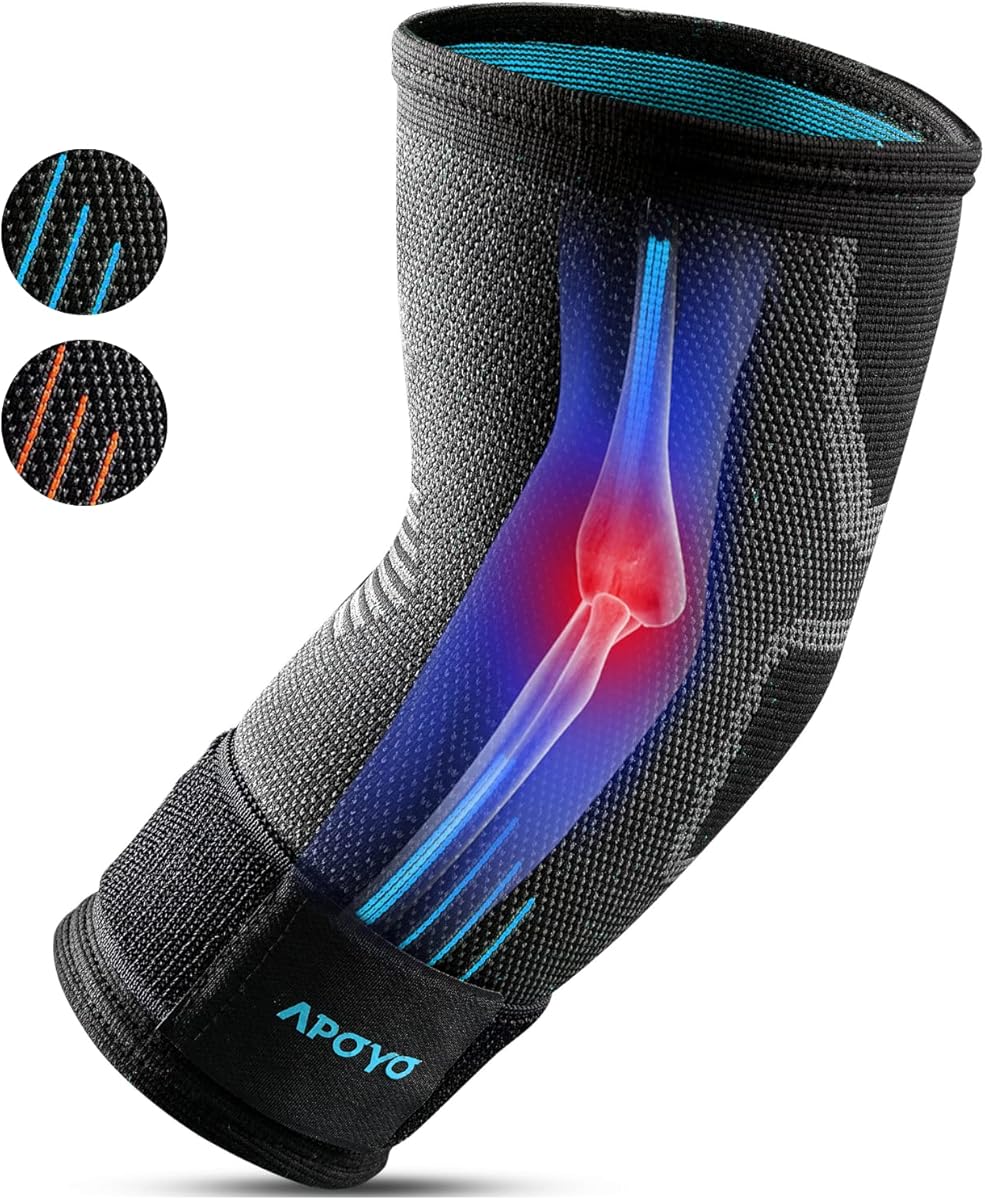 APOYO Elbow Brace for Tendonitis and Tennis Elbow, Compression Sleeve for Arthritis, Workouts, Reduce Joint Pain During Fitness Activity (Large)