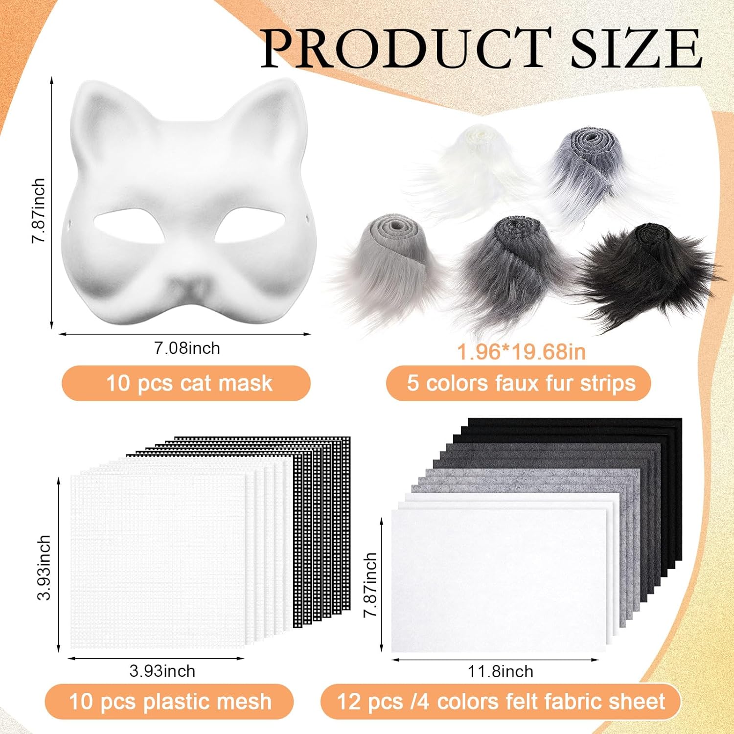 DIY Therian Mask Kit Blank Cat Mask with Felt Fabric Sheet Plush Faux Fur Eye Mesh for Therian Gear Stuff