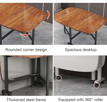 Wooden Folding Dining Table, Extendable Dining Room Table with Casters, Butterfly Table, Drop Leaf Table for Narrow Spaces