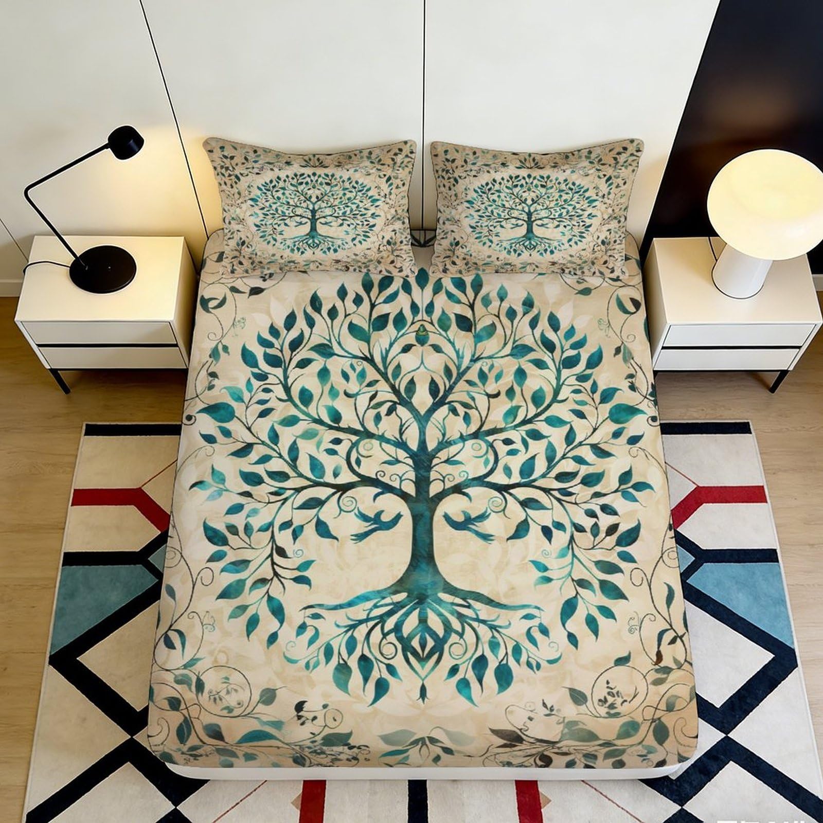 3D Printed Tree of Life Fitted Sheet Microfiber Soft Breathable Nature Forest Mattress Cover Bedroom Decor 90x200x25cm
