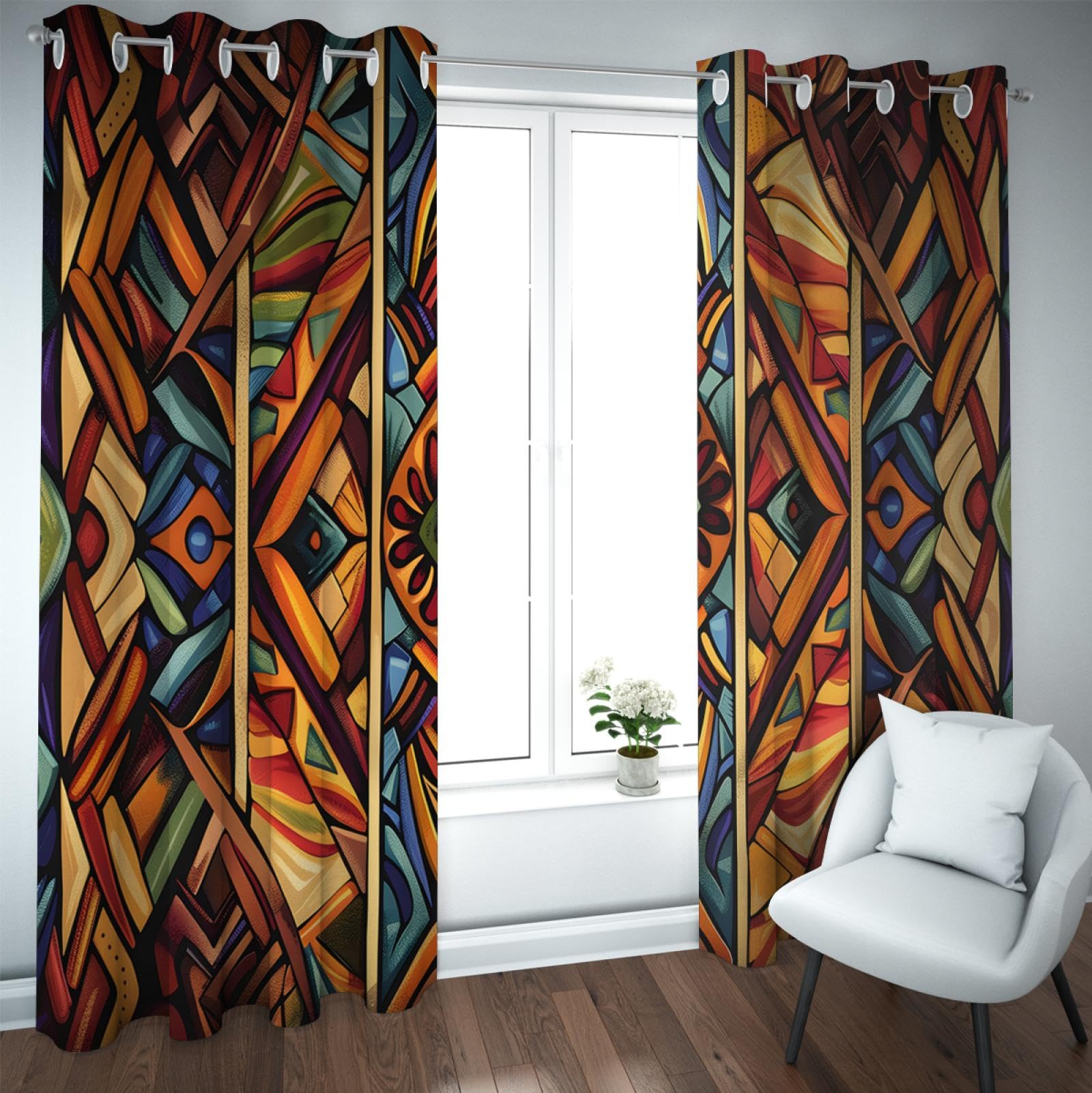 PARREN Aztec Art Blackout Curtains Colorful Geometry Decor Window Thermal Curtains for Bedroom Living Room Dining Room Darkening Extra Wide W66xL84in 2 Panels
