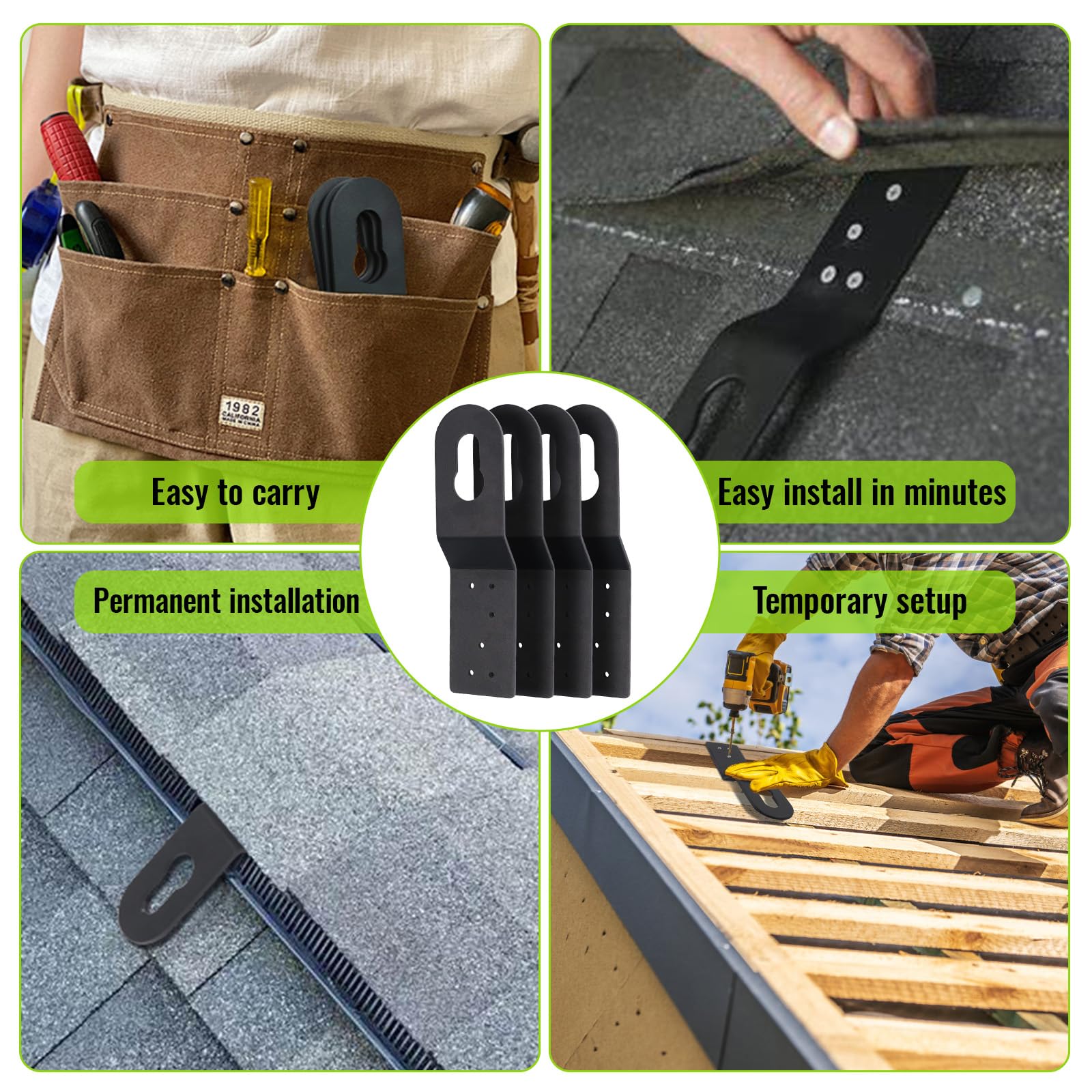 Lot de 6 points d'ancrage antichute en aluminium pour surfaces en bois