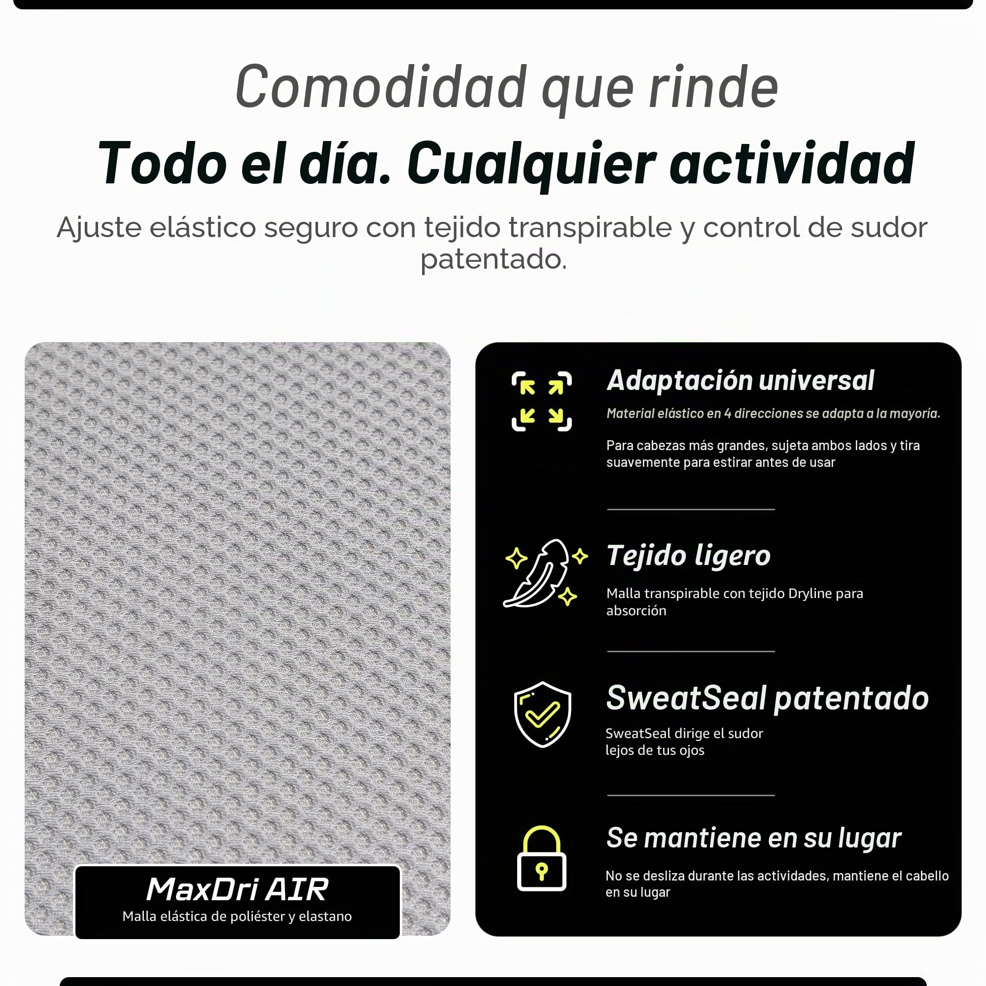 Halo Headband Air Series-Bandit - Banda para el Sudor de 4 Pulgadas de Ancho para Hombres y Mujeres - Mantiene el Cabello en su Lugar y el Sudor Fuera de tu Cara