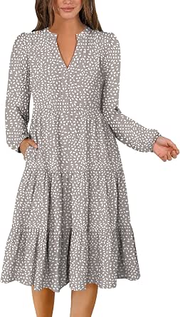 ANRABESS Women's V-Neck Long Sleeve Midi Dress