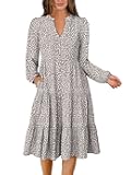 Long Sleeve Midi Dresses for Women V Neck 2025 Fall Fashion Casual Loose Fit Flowy Swing Tiered Vacation Boho Dress