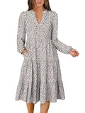 Long Sleeve Midi Dresses for Women V Neck 2025 Fall Fashion Casual Loose Fit Flowy Swing Tiered Vacation Boho Dress