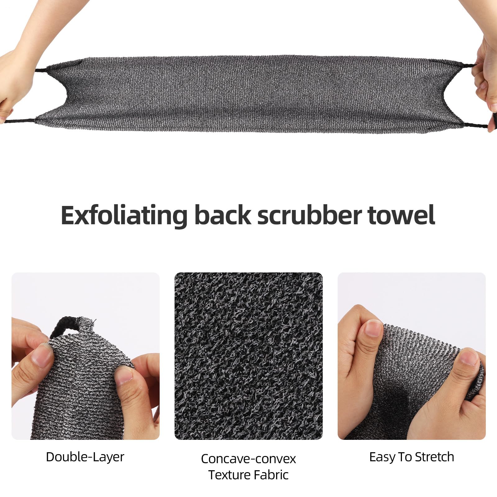 2 toallas exfoliantes de espalda con asas, toalla exfoliante corporal para ducha, exfoliante de espalda de nailon, lavadora para hombres y mujeres (gris)