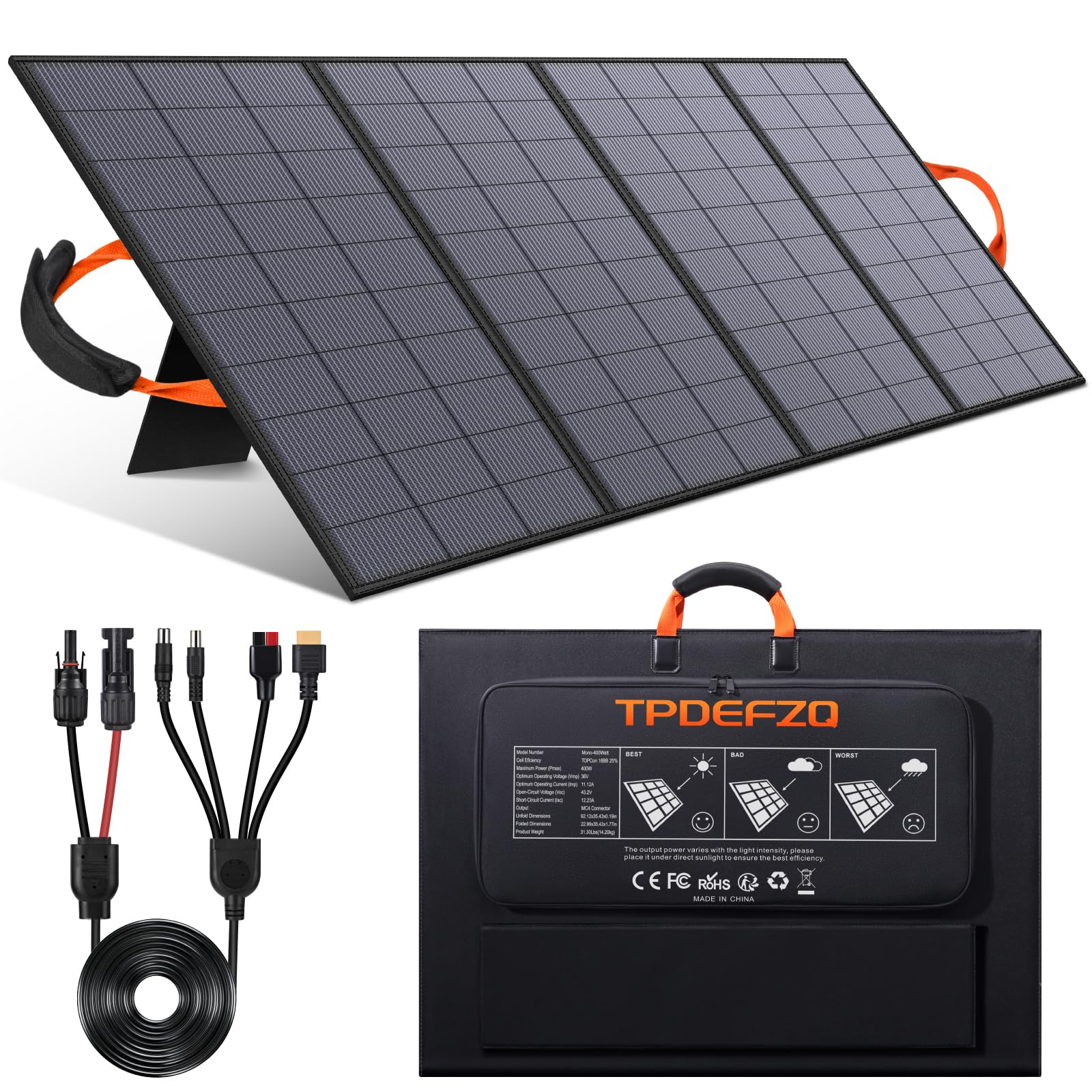 Amazon.com : TPDEFZQ 400W Portable Solar Panel for Power Station