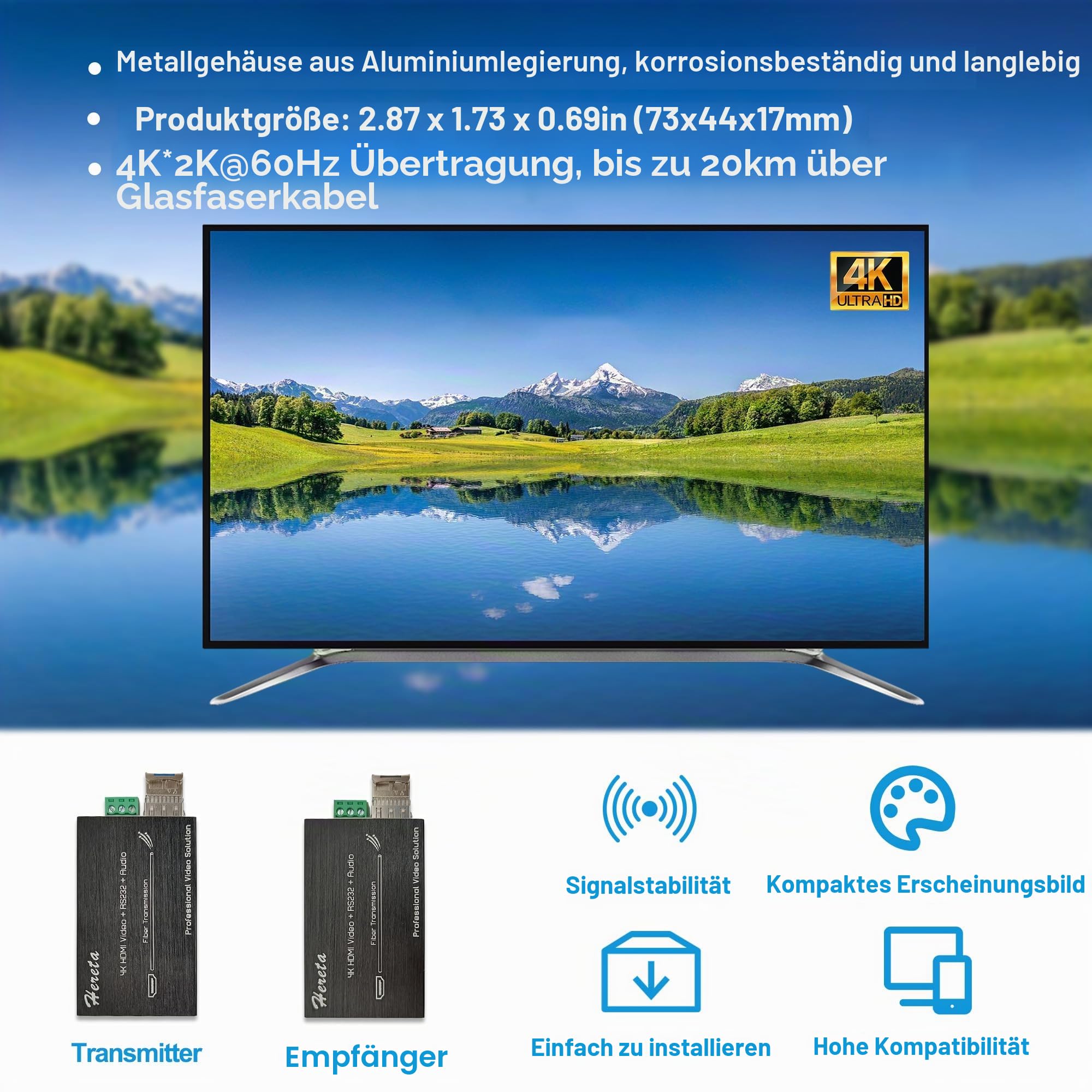 4K-HDMI-Video-Extender, 10,2 Gbit/s, Mini-HD-Glasfaserkonverter mit RS232 und Audio-Erweiterung von Entfernungen bis zu 20 km über Single-Mode-SFP-SFP-Transceiver
