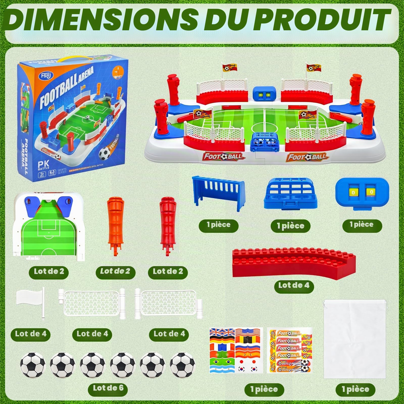 Mini baby-foot de table pour enfants, avec 6 ballons de football et sac de rangement, autocollants compteurs de points à main, jeu de football interactif pour garçons de 5 à 12 ans