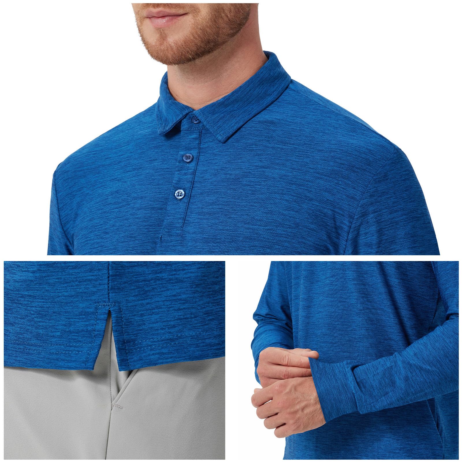 NAVISKIN - Polo da uomo, UPF 50+, a maniche lunghe, asciugatura rapida, per allenamento atletico - navy - XL
