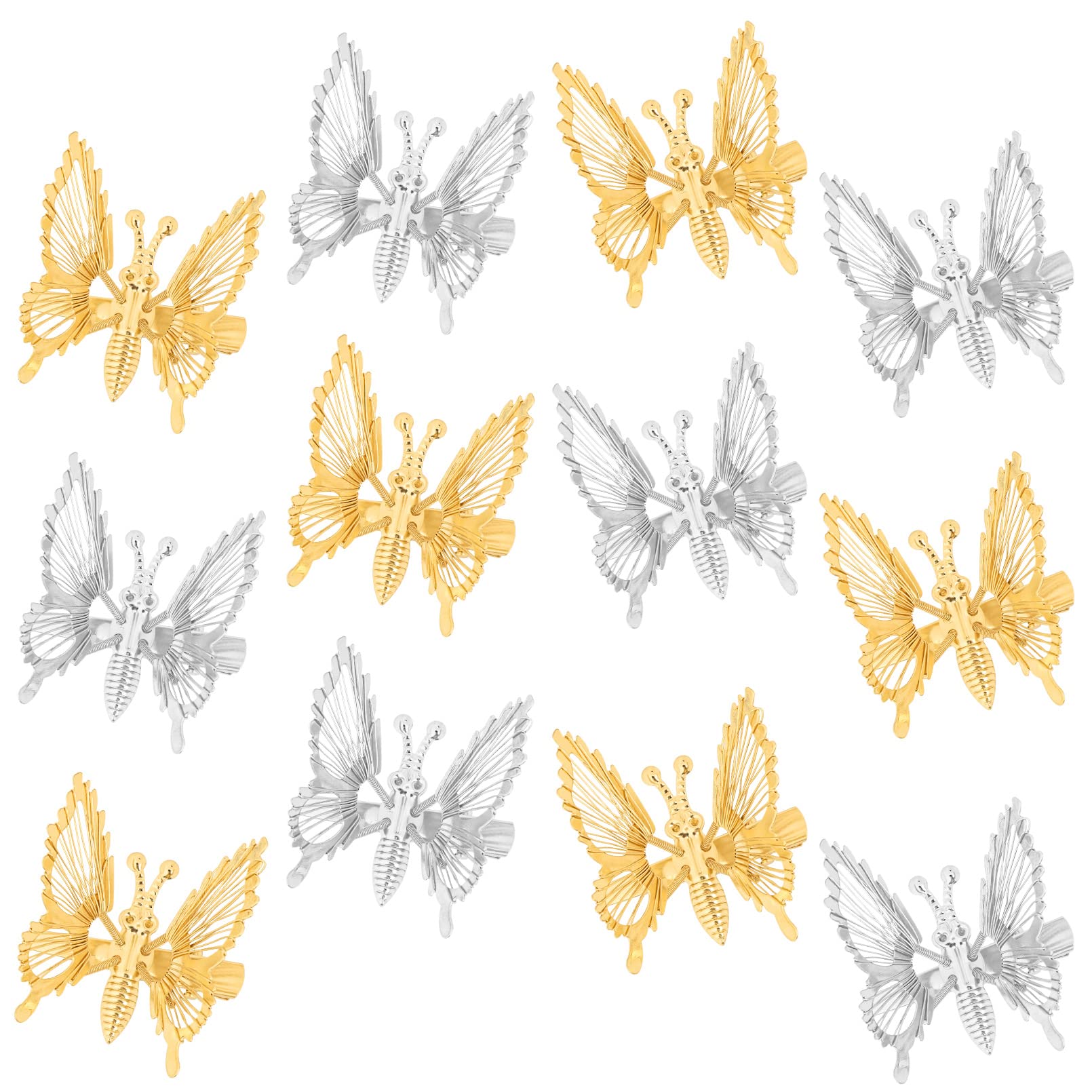 DEEKA 12 PCS 3D Moving Butterfly Hair Clips Metal Gold Moving Wings Butterfly Hair Accessories 90s Hair Clips Barrette for Women and Girls -Gold/Silver