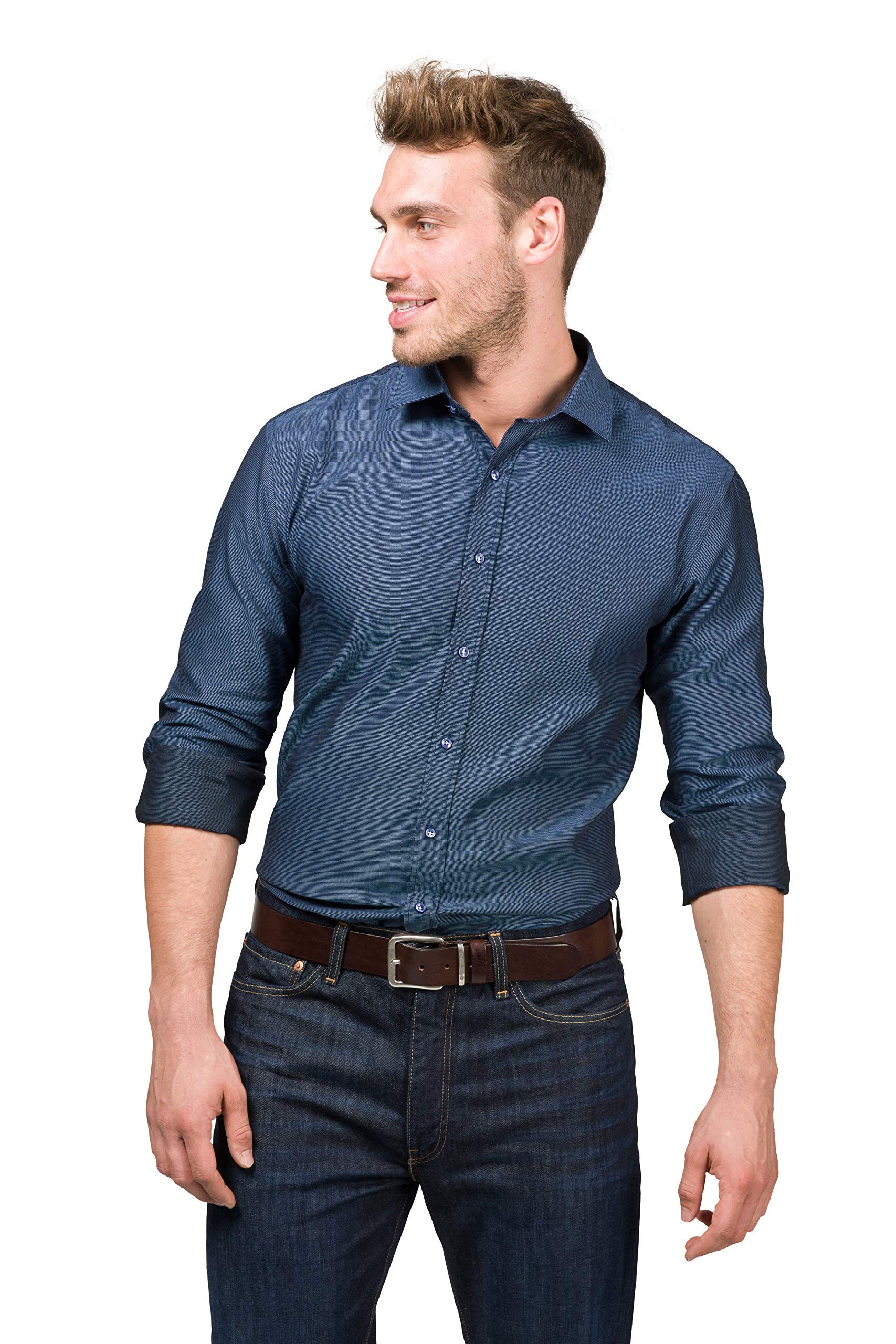 Herrenhemd Überlänge - extra Langen Ärmeln 72 cm - 100% Baumwolle - dunkelblau-meliert - in Modern Fit und Slim Fit - Modell Berlin