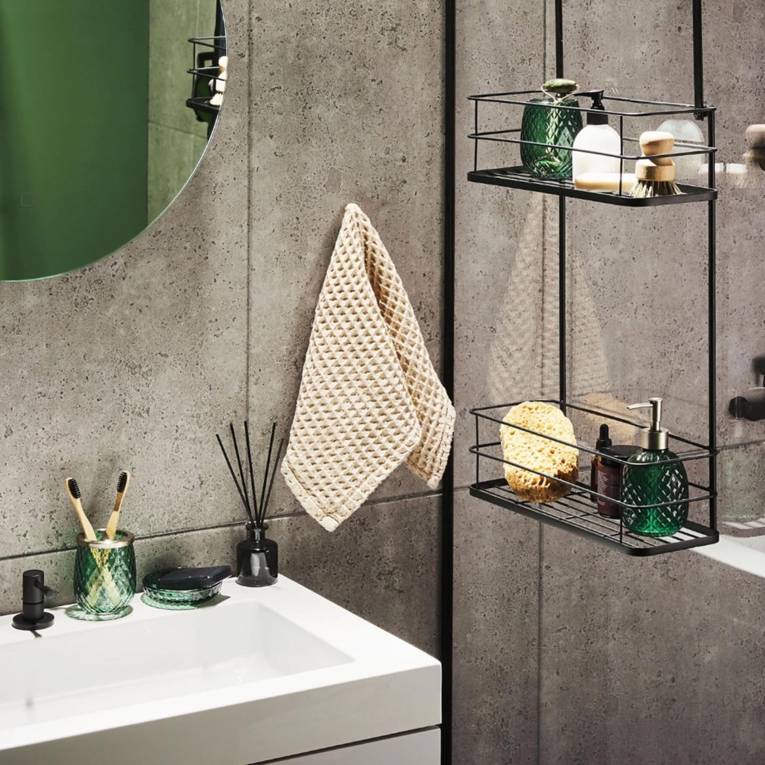 Avilia Estantería Rectangular de baño con 3 estantes – Estantería para Ducha de Pared con 3 estantes, de Acero, 24 x 50 x 11 cm, Negro